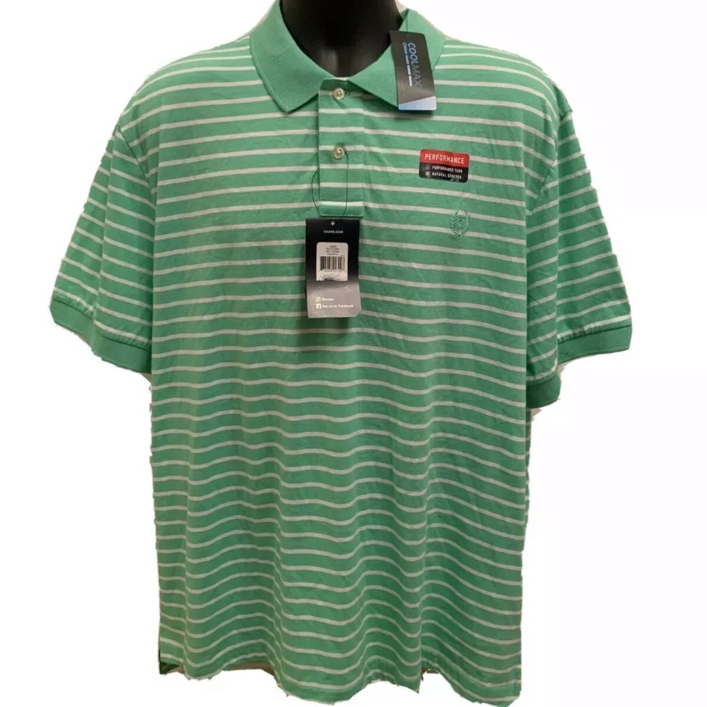 NWT Chaps Natural Stretch Green Striped Polo XXL